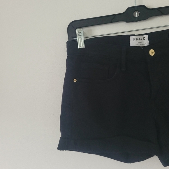 FRAME Le Cutoff Cuffed Mid-Rise Denim Shorts black Size 28 - Picture 5 of 11